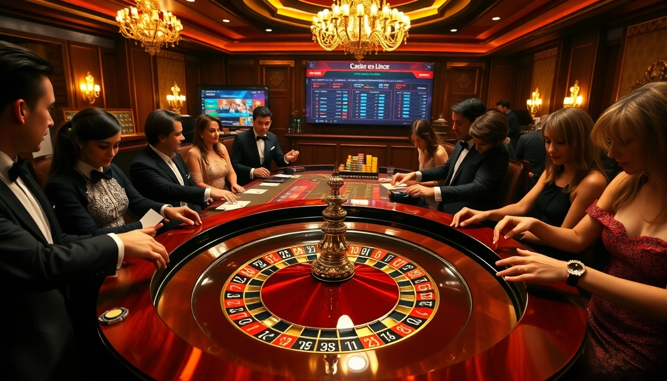 Expérience dynamique de casino en ligne avec roulette et jetons colorés en jeu.