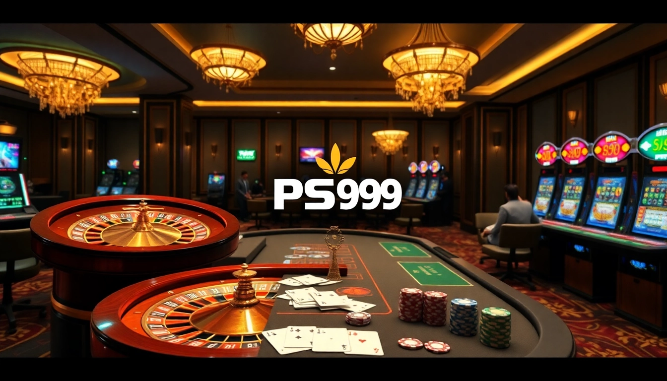 Experience the thrilling action of PS99 thể thao at a luxurious casino setup with poker tables and roulette.