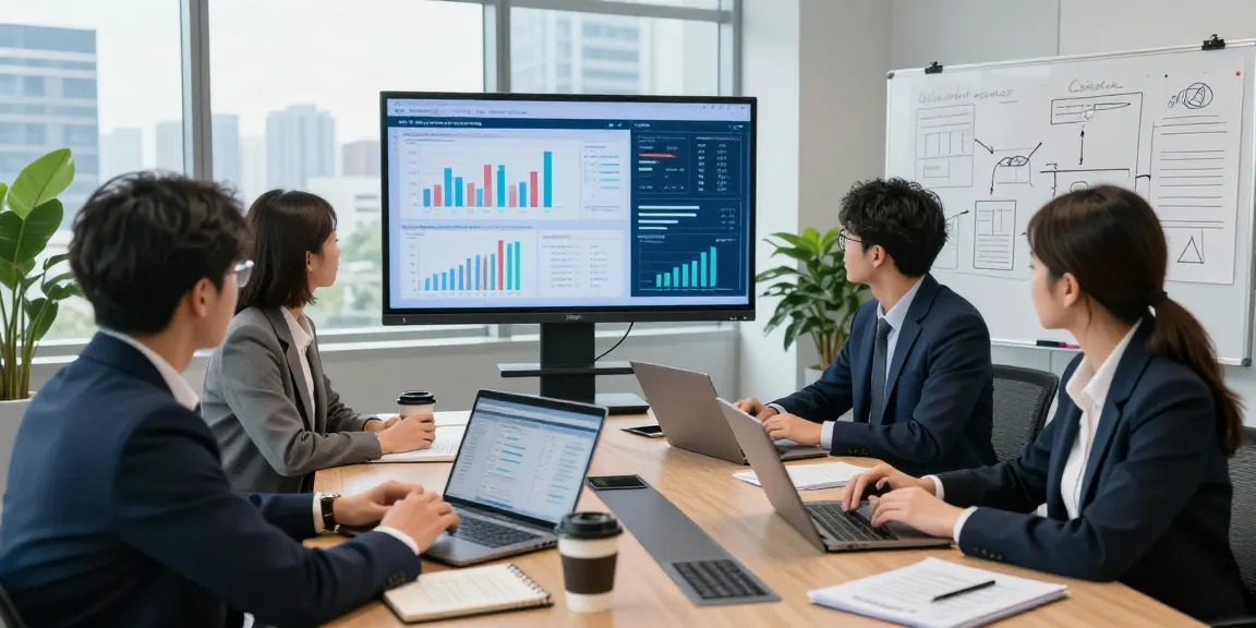 Professionals analyzing financial crime intelligence data in a collaborative conference room setting.