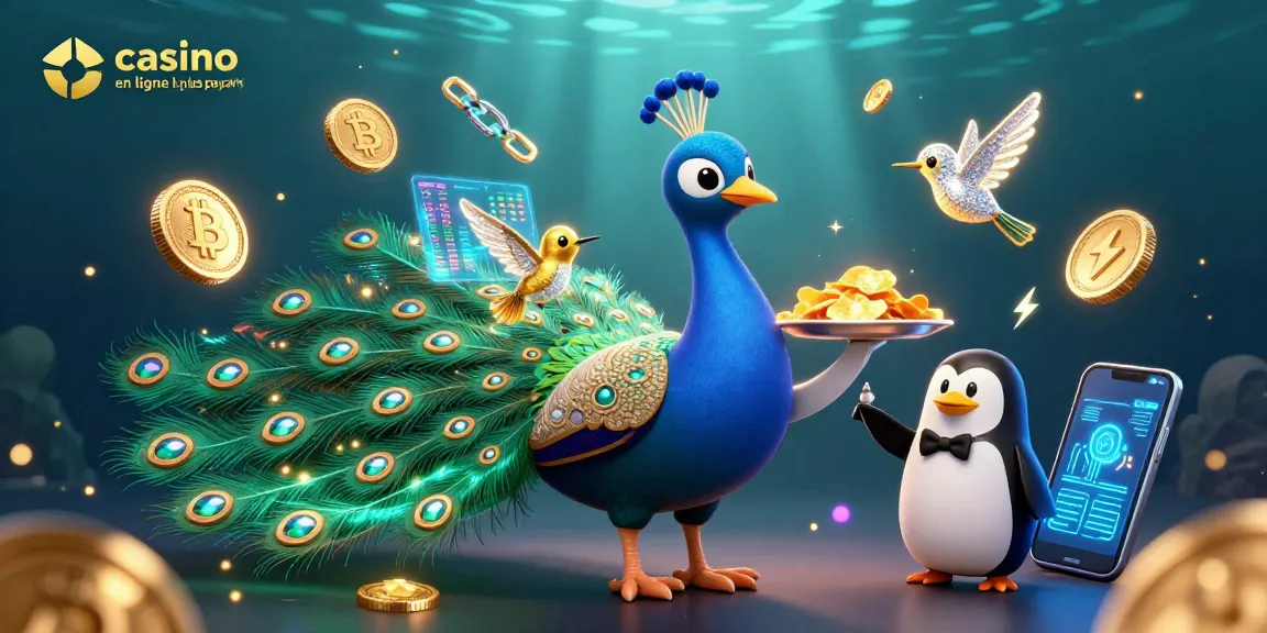 Analysez le casino en ligne le plus payant avec un paon aristocratique, un pingouin et un colibri illustrant la richesse des jeux.
