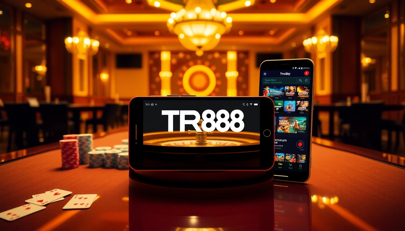 Experience the thrill of the TR88 APP with an engaging casino atmosphere featuring poker chips and roulette.