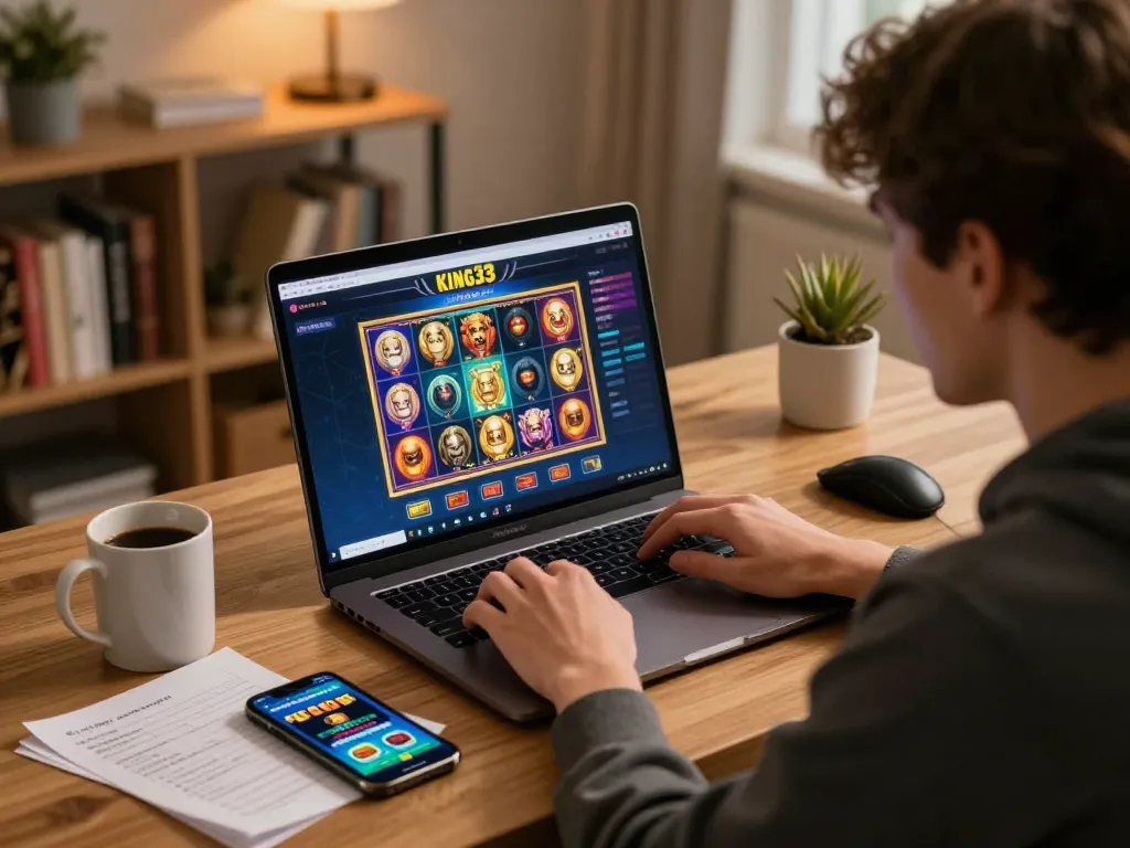 Engage with king33's online gaming interface while managing your bankroll in a cozy setting.