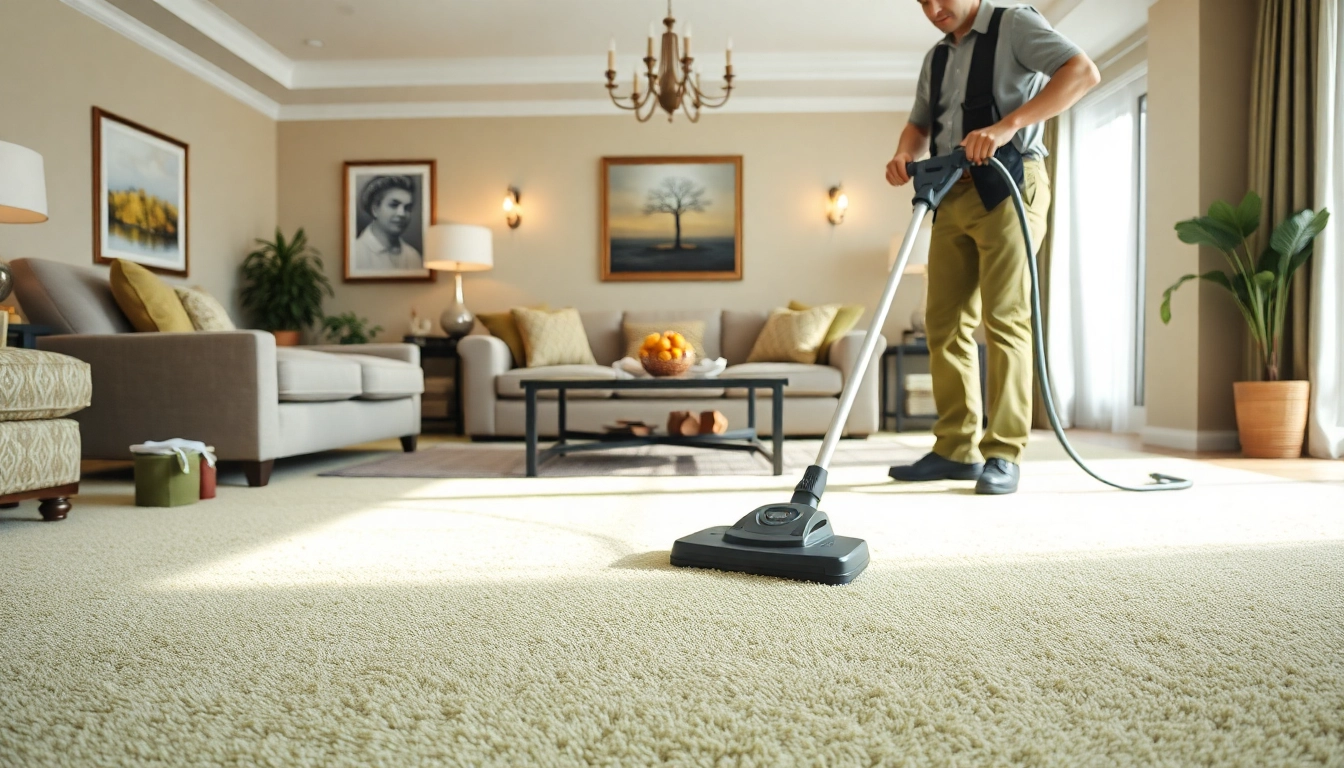 Carpet cleaners Roseville CA in action cleaning plush carpets in a modern living room.