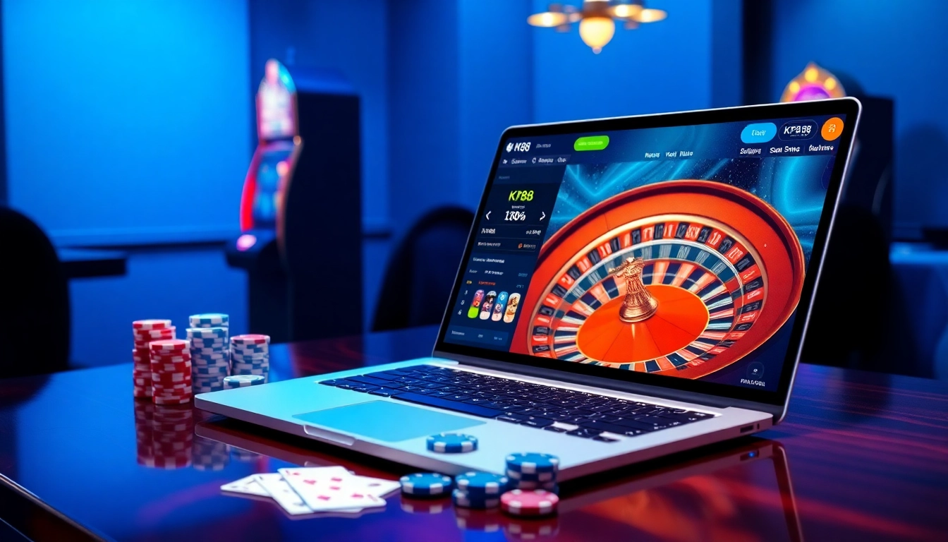 Engaging scene showcasing KP88 trang chủ with luxurious casino elements and dynamic gambling action.