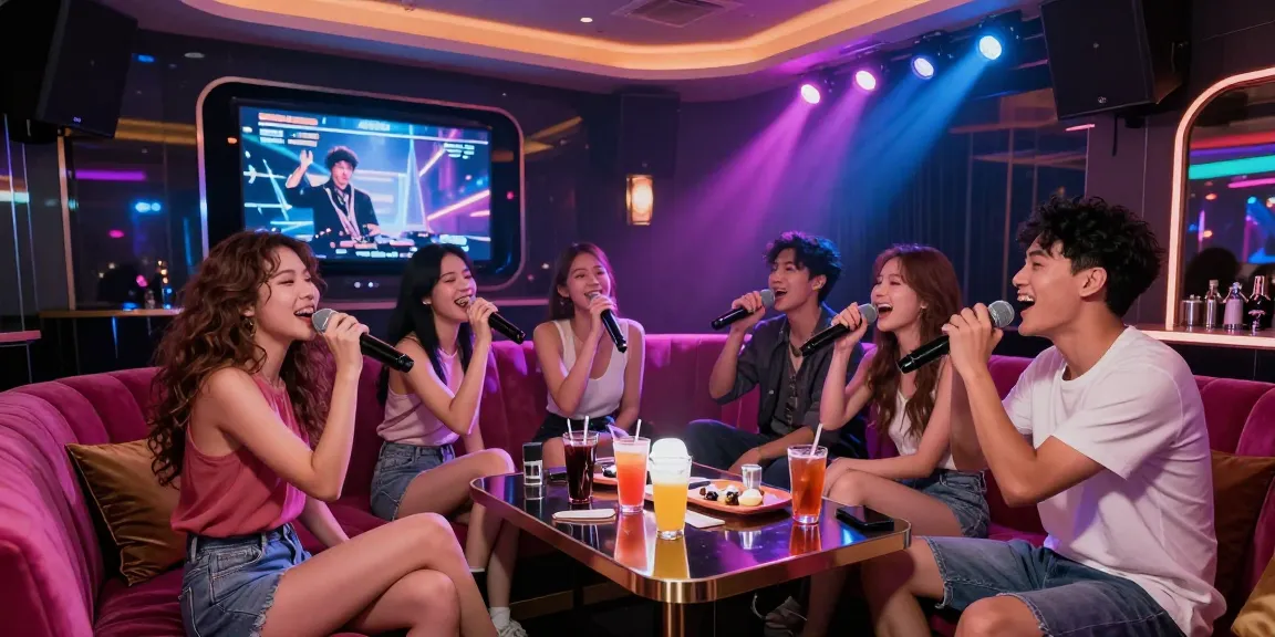 강남 가라오케에서 친구들과 즐거운 노래를 부르는 모습