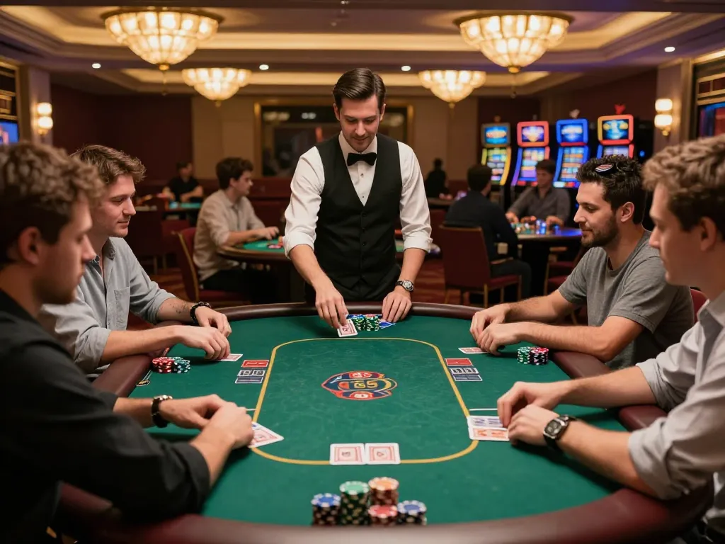 Strategically engaging players at a poker table while enjoying their game, exploring giường bệnh nhân environment.