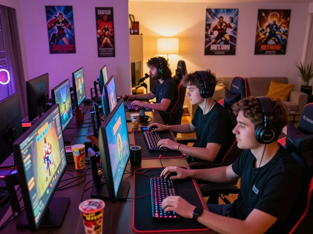 Exciting online gaming scene with gamers enjoying vegasslot77 together in a vibrant setting.