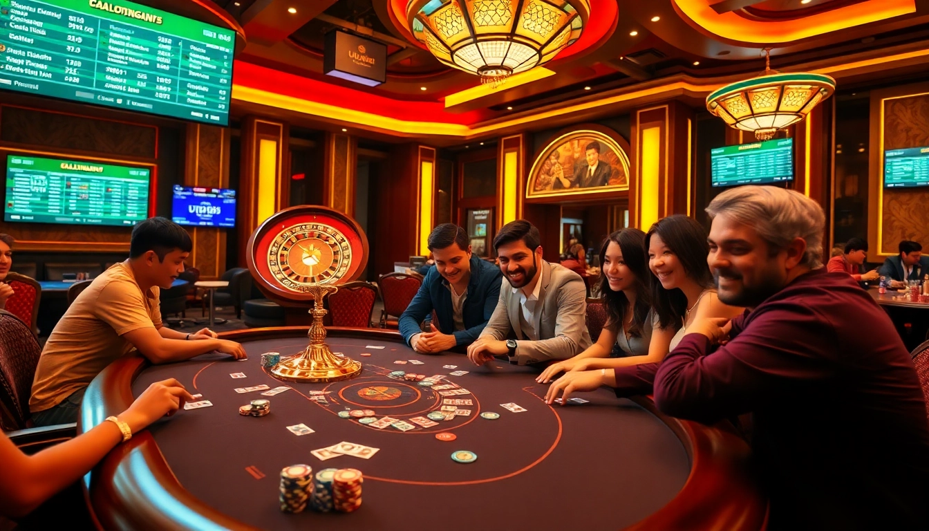 Experience the thrill of UU88 with an inviting casino scene showcasing a poker table and roulette wheel.