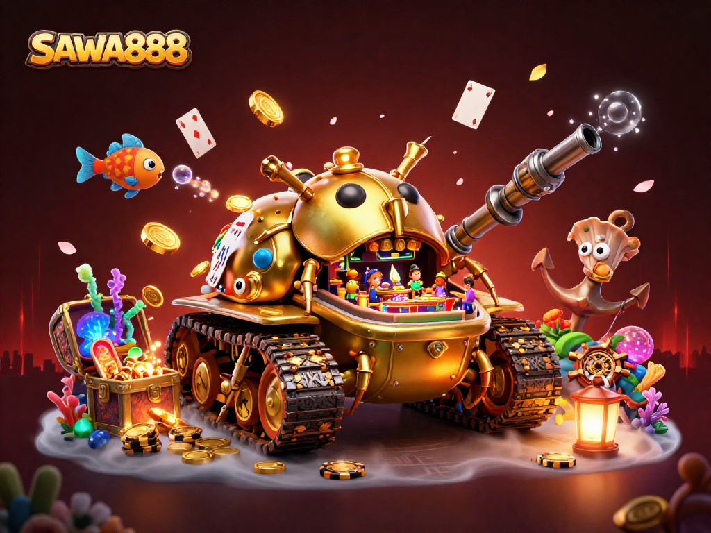 Experience the vibrant world of SAWA888 as a golden beetle tank reveals a mini casino filled with excitement