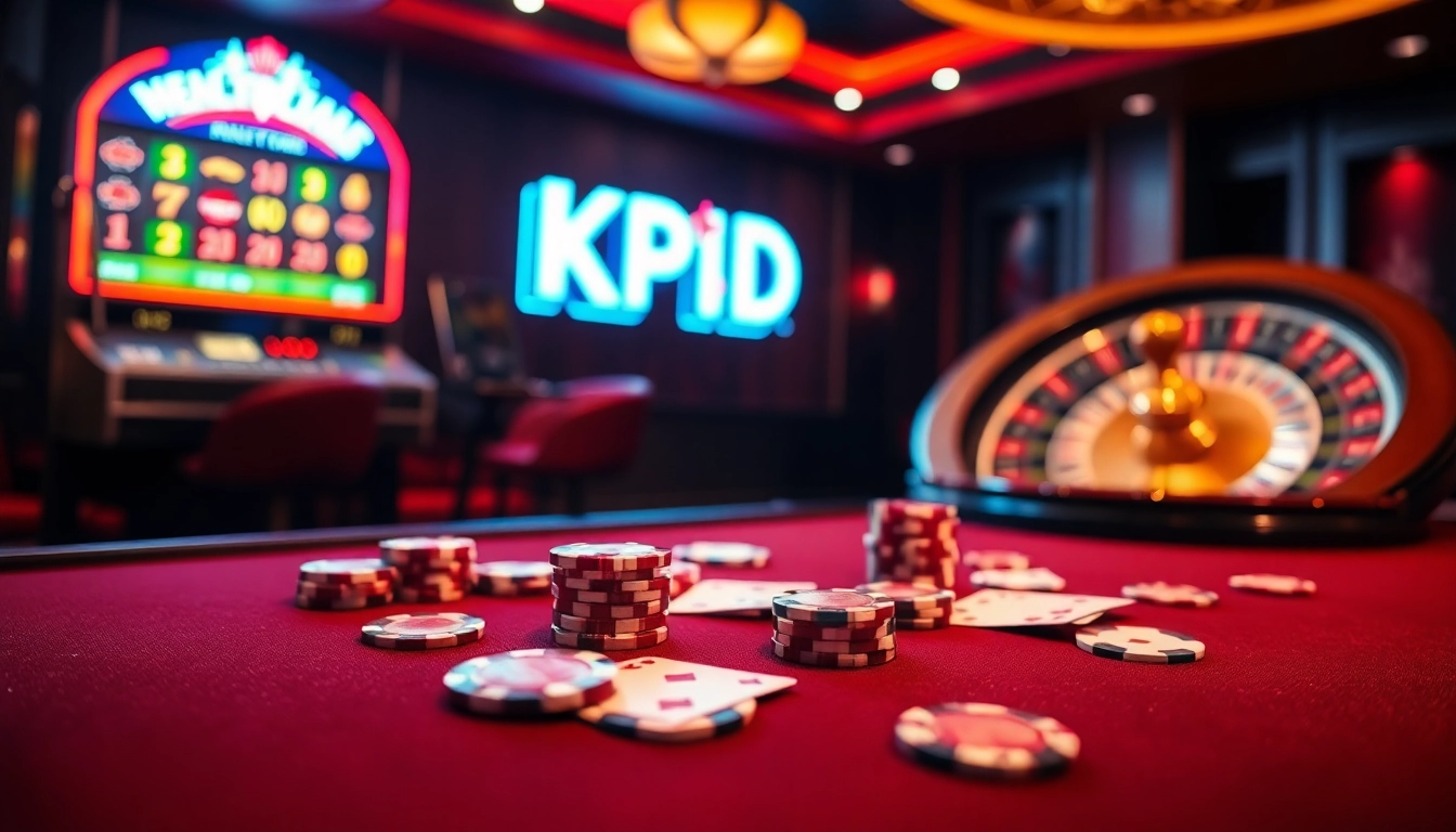 KPI4D showcases a luxury casino atmosphere with poker chips and vibrant slot machines.