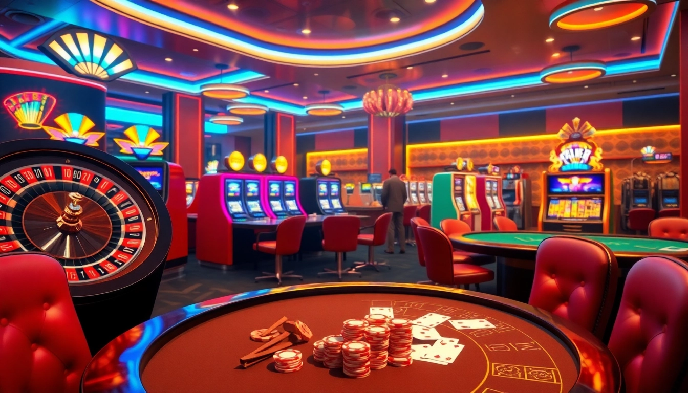 Casino en ligne avec une roulette passionnante, des machines à sous dynamiques et des jetons de poker.