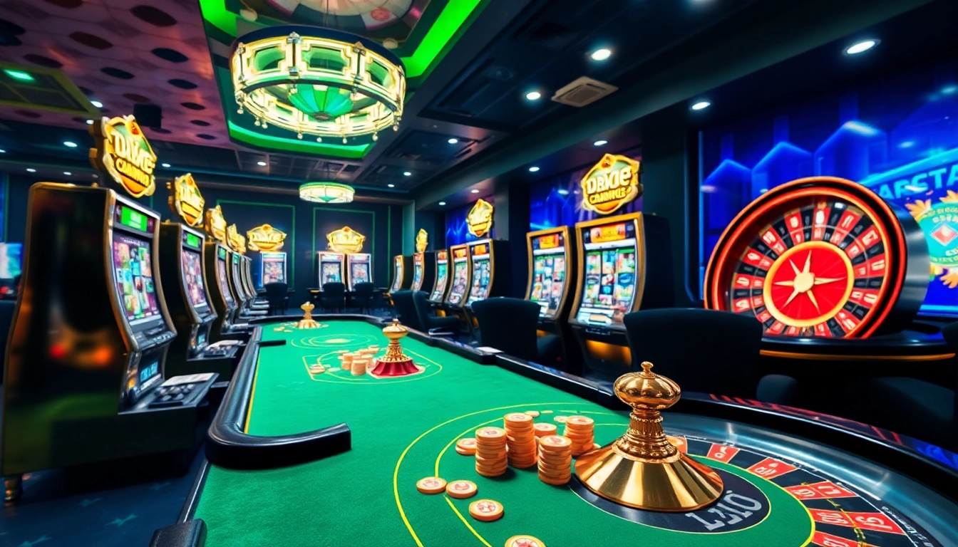 A thrilling scene illustrating ARESGACOR online gambling with vibrant casino tables and players enjoying their wins.