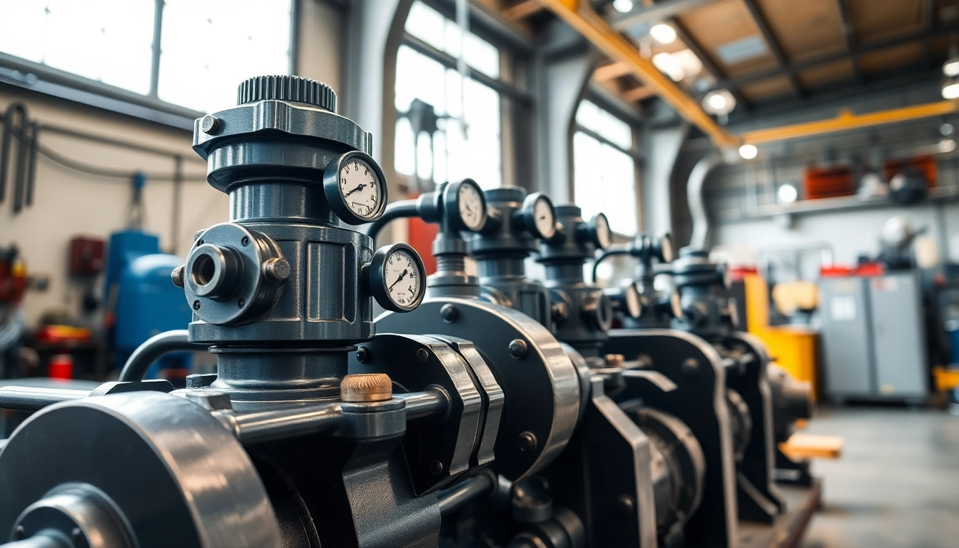 Showcasing custom hydraulic equipment with intricate details in a professional workshop.