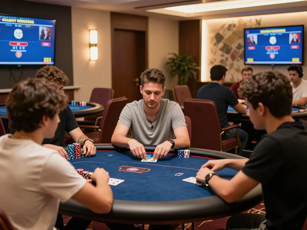 Poker players engaging in a thrilling online game at vipwin, showcasing excitement and strategy.