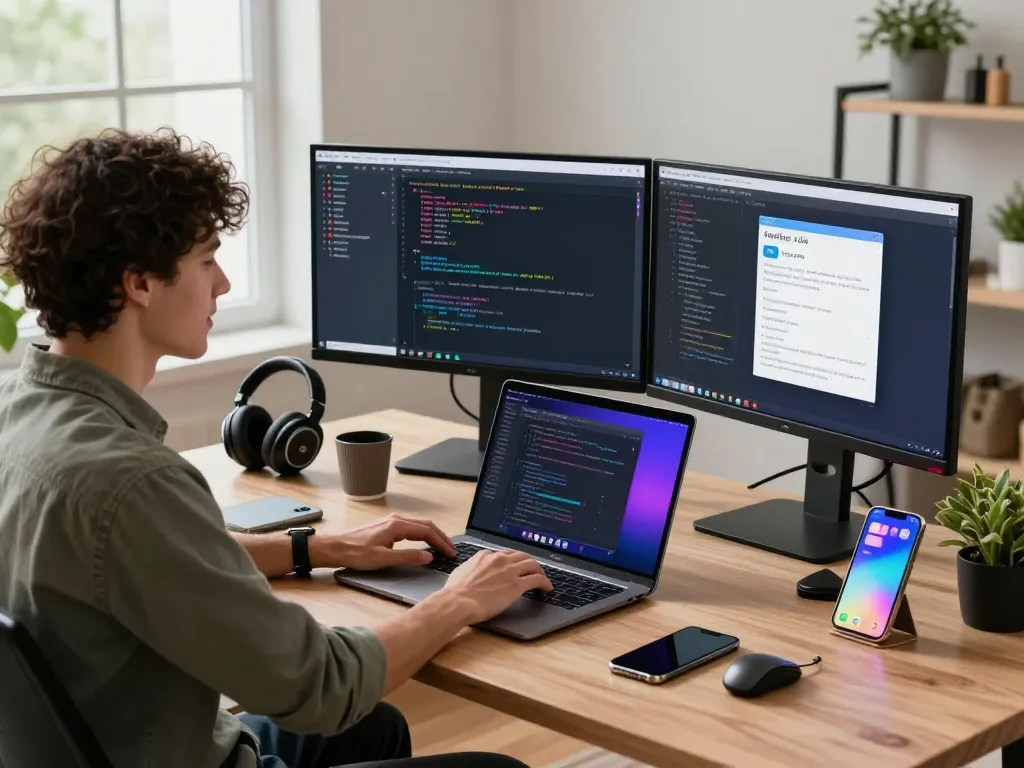 Moltbot Mac user in a modern workspace with coding and productivity tools for efficient AI management