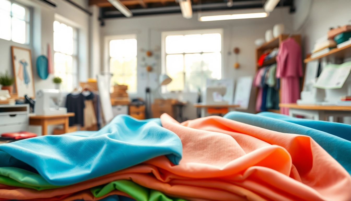 Poplin stof variaties met stijlvolle texturen in een creatieve modeontwerper workspace layout.