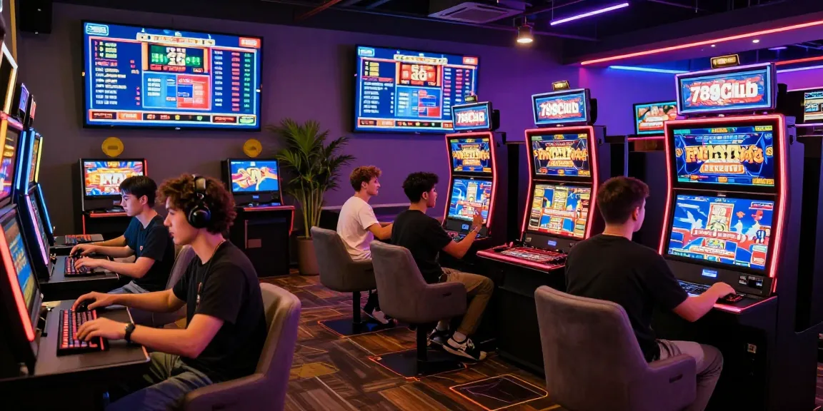 Group of players enjoying diverse games at 789Club's vibrant gaming lounge.