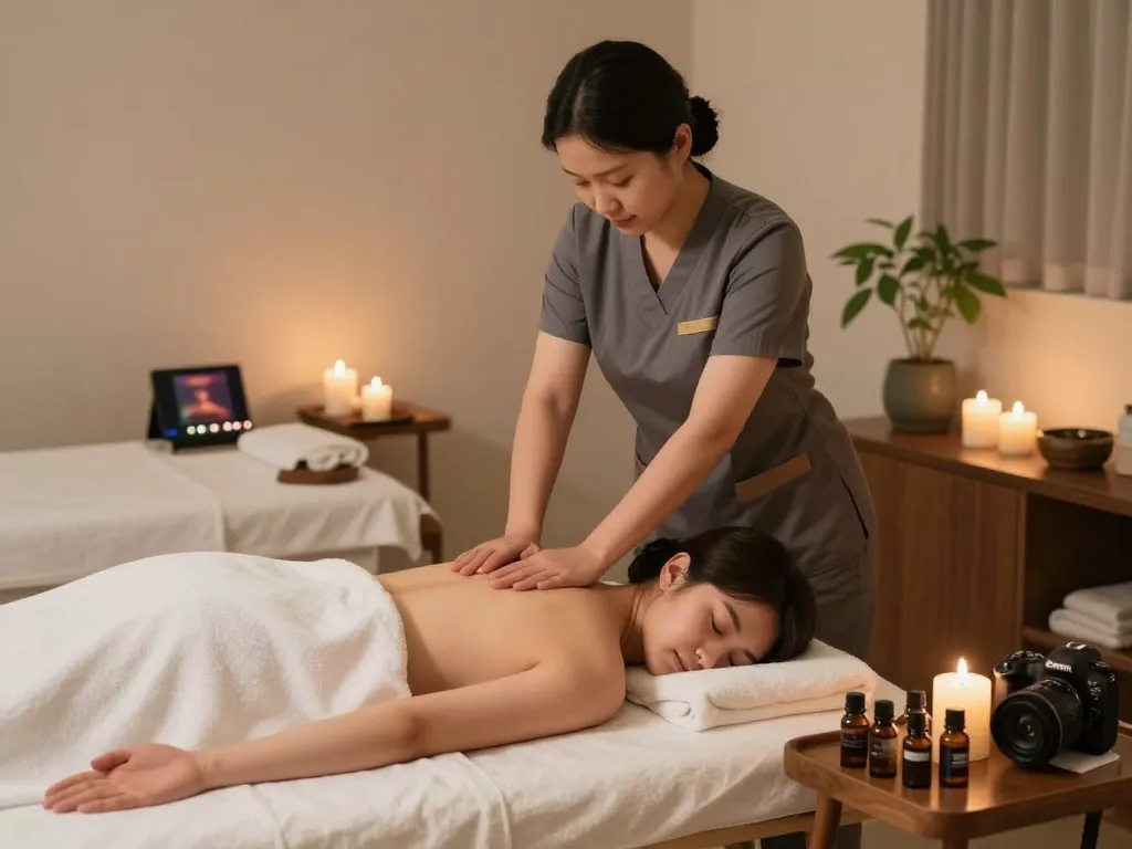 Expert therapist performing 서초스웨디시 massage in a tranquil spa atmosphere with aromatherapy elements.