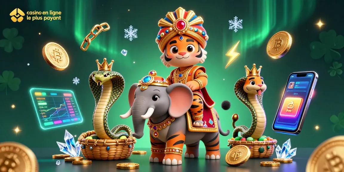 Célébrez le casino en ligne le plus payant avec un tigre maharaja, un éléphant orné et des éléments crypto dynamiques.