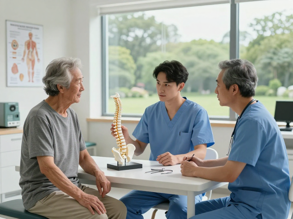 Discussing Dar kanal ameliyatı options with a patient in a modern clinic.