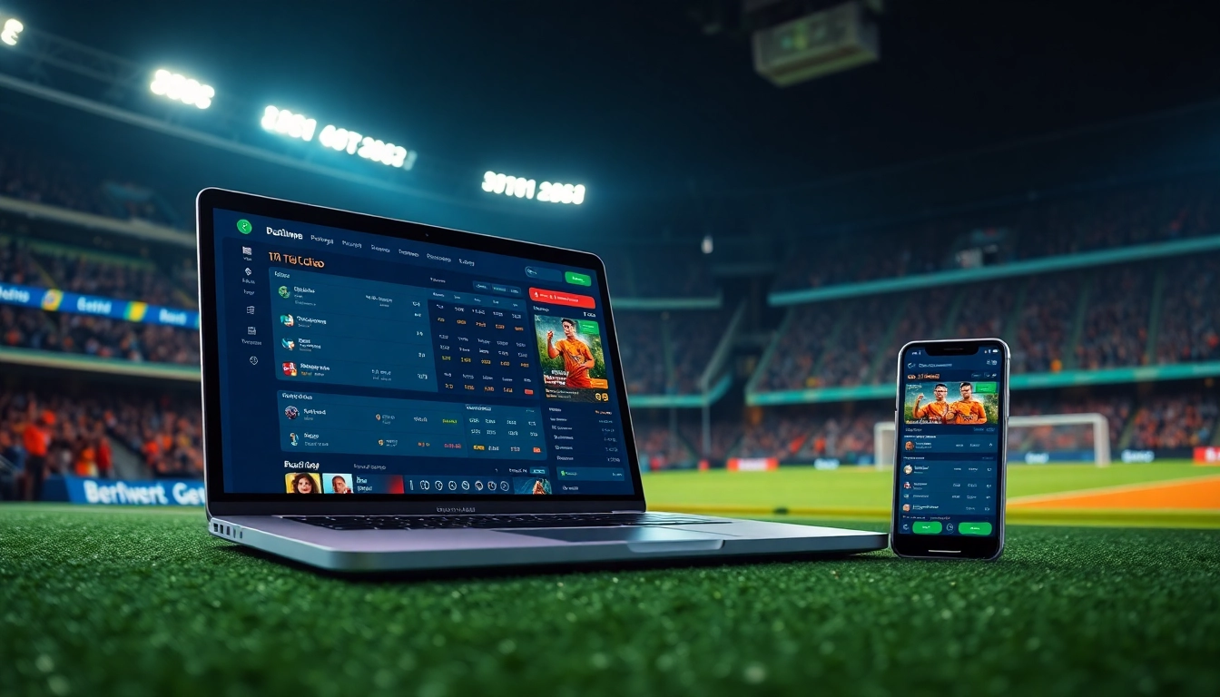 Real-time tỷ lệ kèo displayed on devices at a lively sports event, showcasing vibrant betting updates.