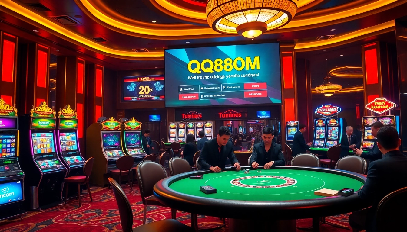 Experience the excitement at QQ88COM with vibrant casino tables and engaging slot machines.
