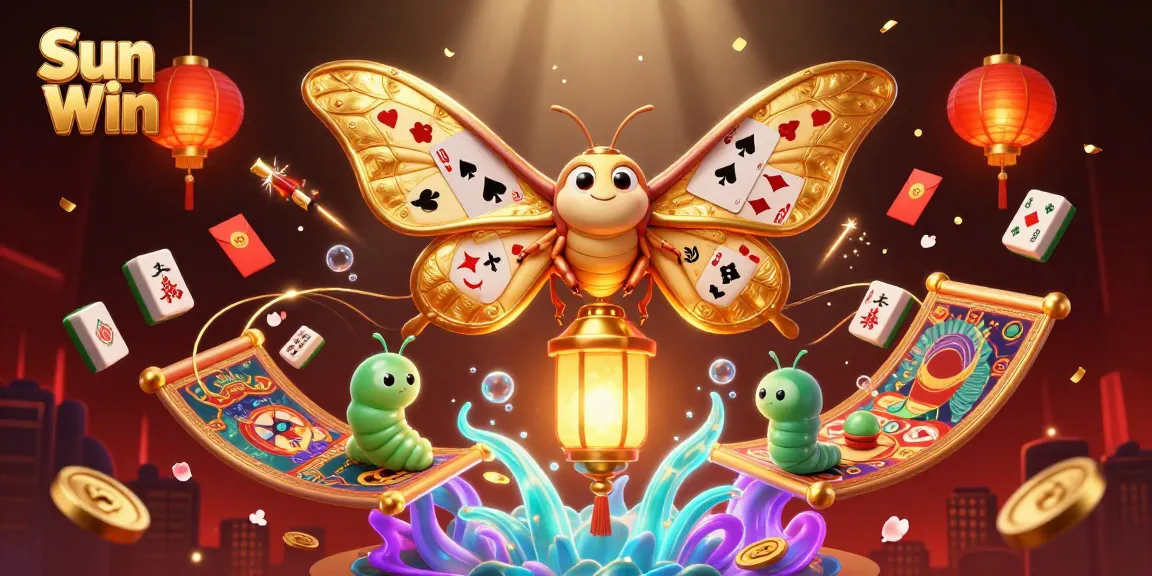 Experience the thrill of Sun Win with vibrant casino illustrations featuring the iconic moth and gaming elements.