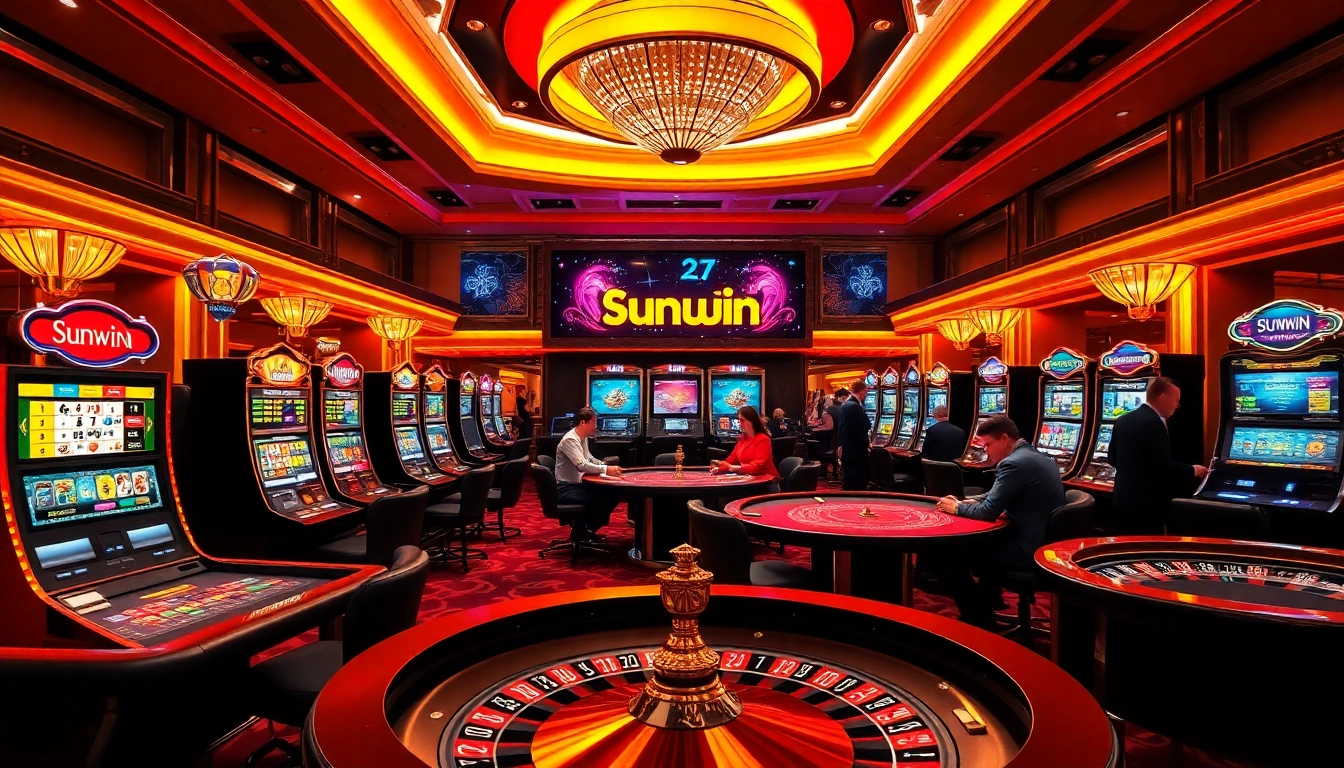 Engaging players in a lively sunwin online casino experience with vibrant tables and slots.