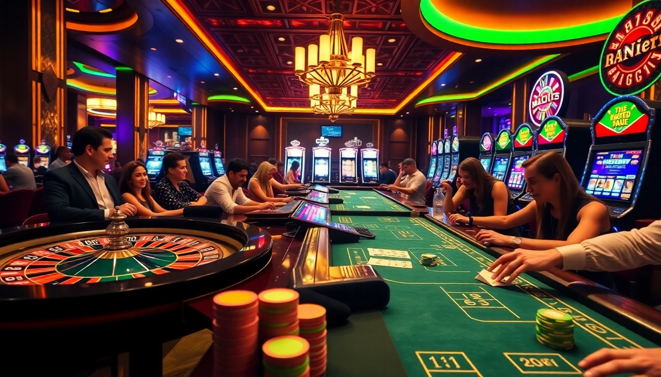 Homepage showcasing vibrant casino games with players engaging in poker and roulette.