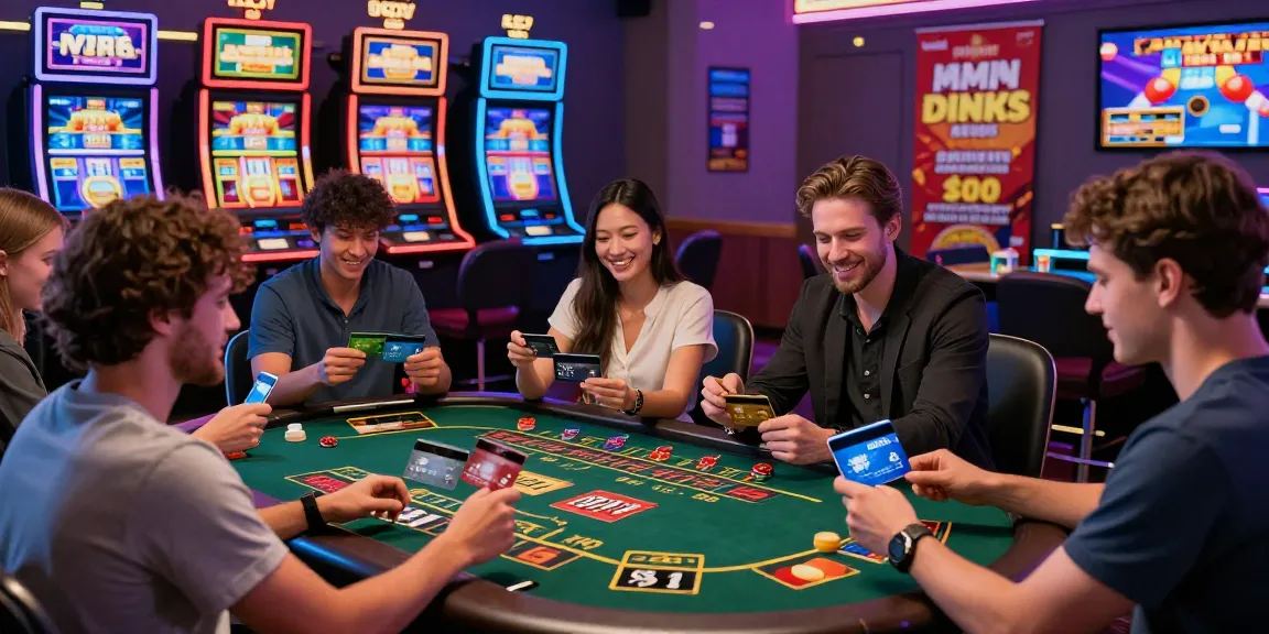 Players enjoying new credit card casinos, engaging with vibrant slot machines and live dealers.