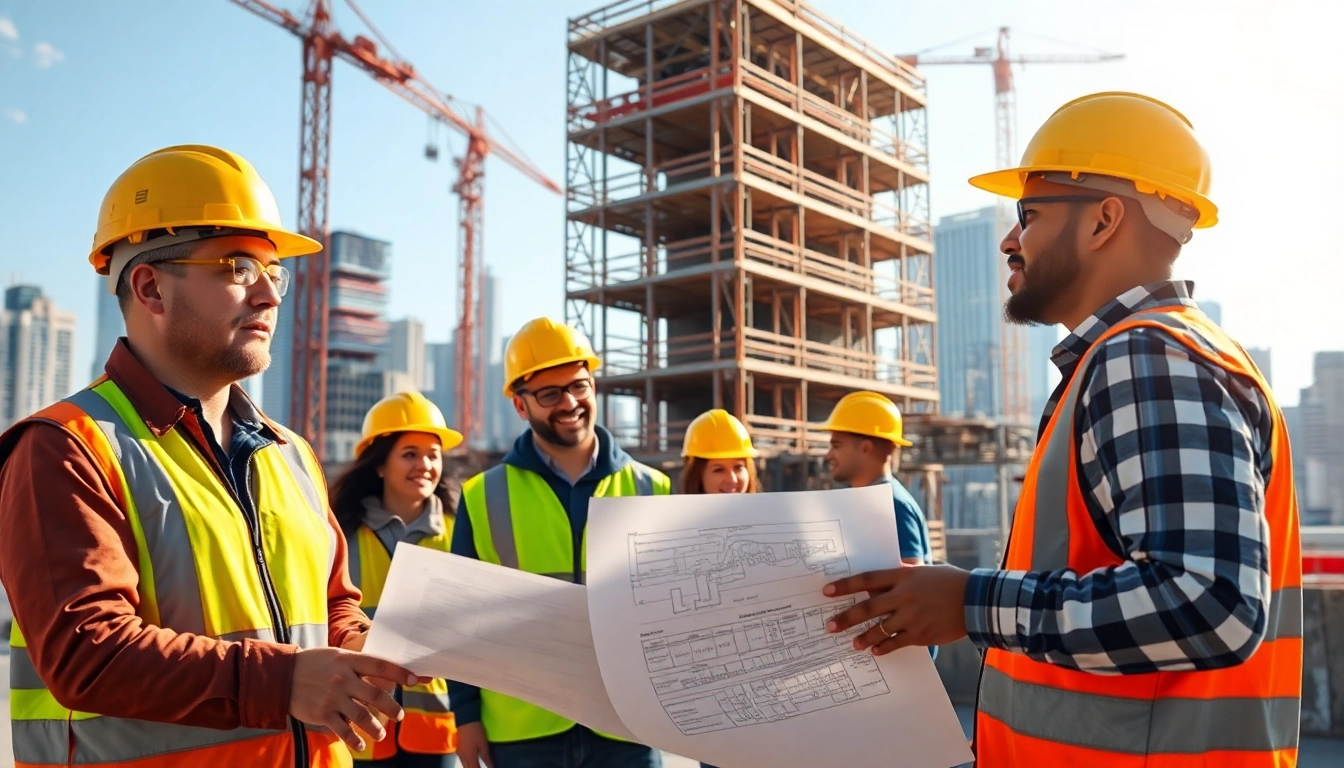 New York Commercial General Contractor leading a construction project with a diverse team in an urban setting.