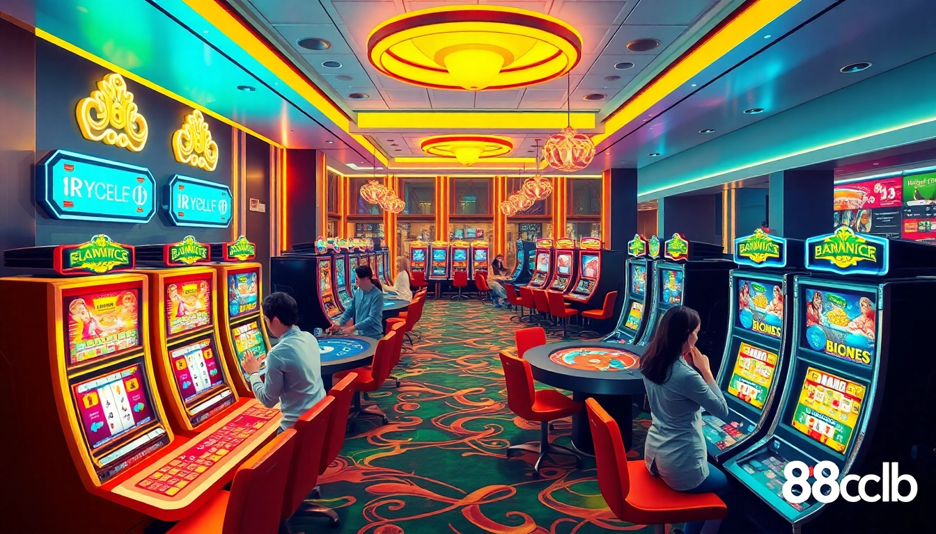 Exciting casino scene depicting players engaged in games at 88clb’s vibrant online platform.