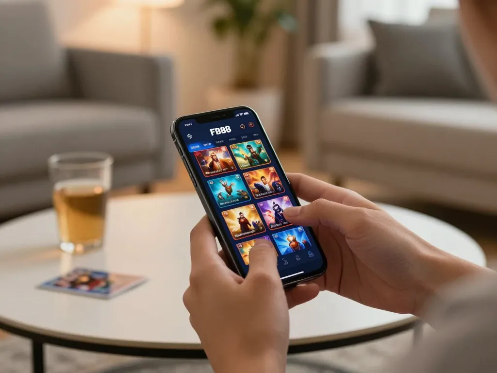 Engaged user logging into FB88 app for exciting online gaming experience.