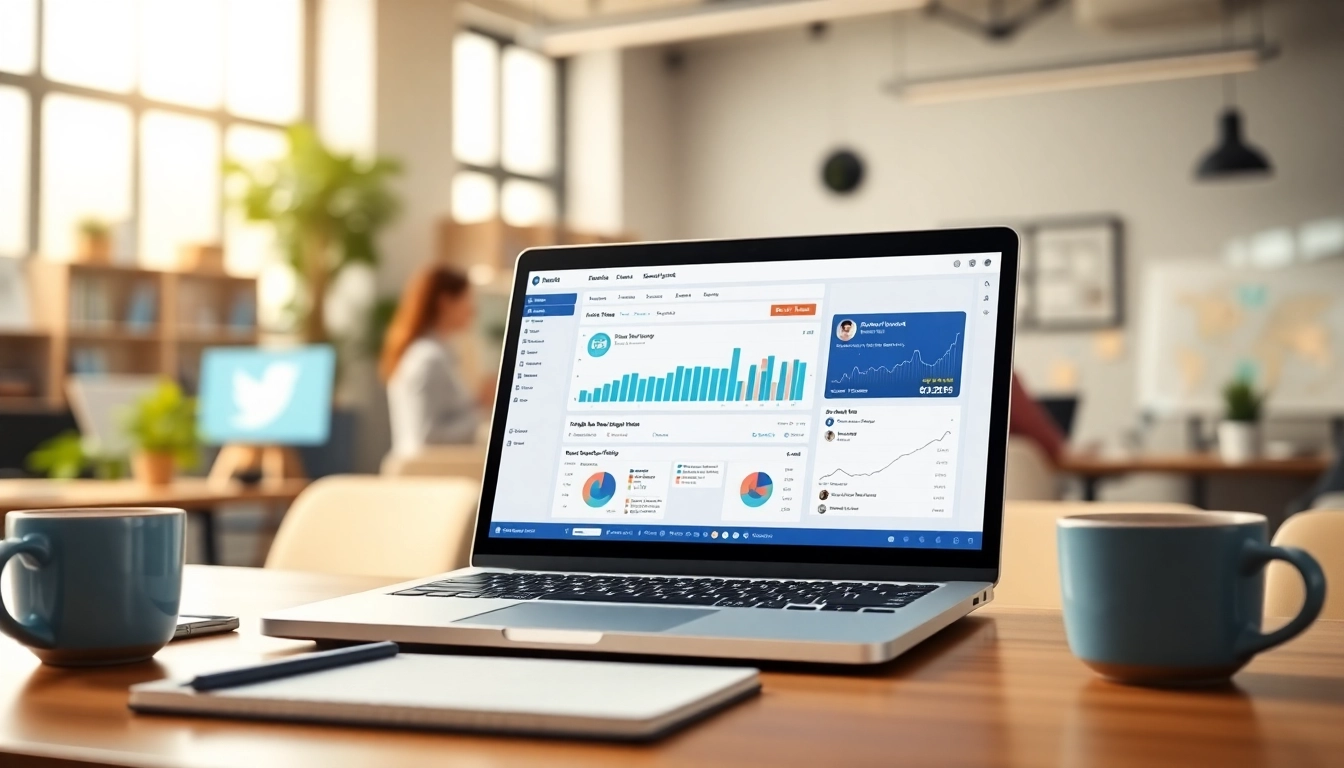 Optimize your online presence using the facebook smm panel on a modern laptop in an active workspace.