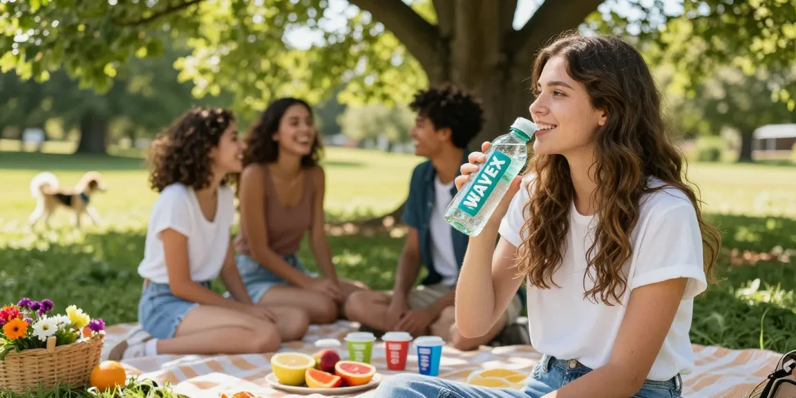 Flavored water without additives enjoyed outdoors in a vibrant picnic setting with WAVEX.