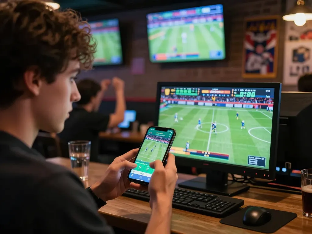 SboBet mobile sports betting offers live match excitement at a vibrant sports bar atmosphere.