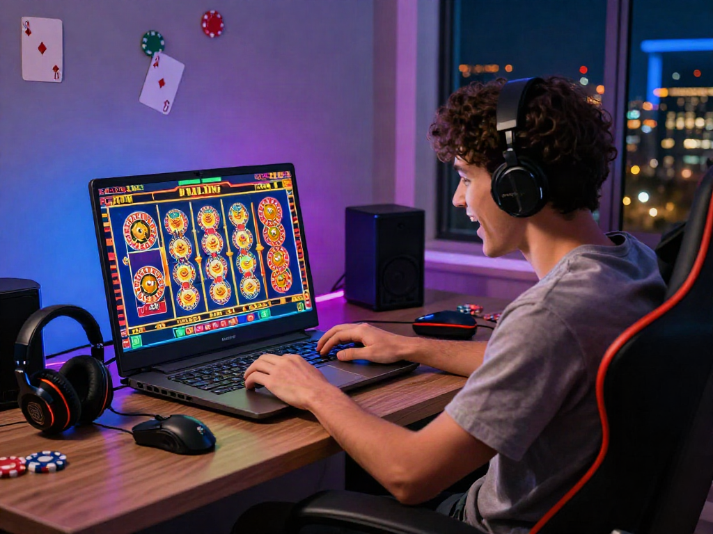 Engaging judi casino online experience with colorful game graphics and a player immersed in online gaming.