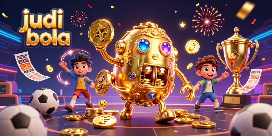 Bet on judi bola with a vibrant illustration of sports elements, trophies, and unique effects.