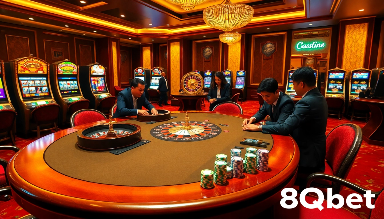 An engaging poker game at a luxurious casino table illustrating the thrill of 8qbet gaming experience.