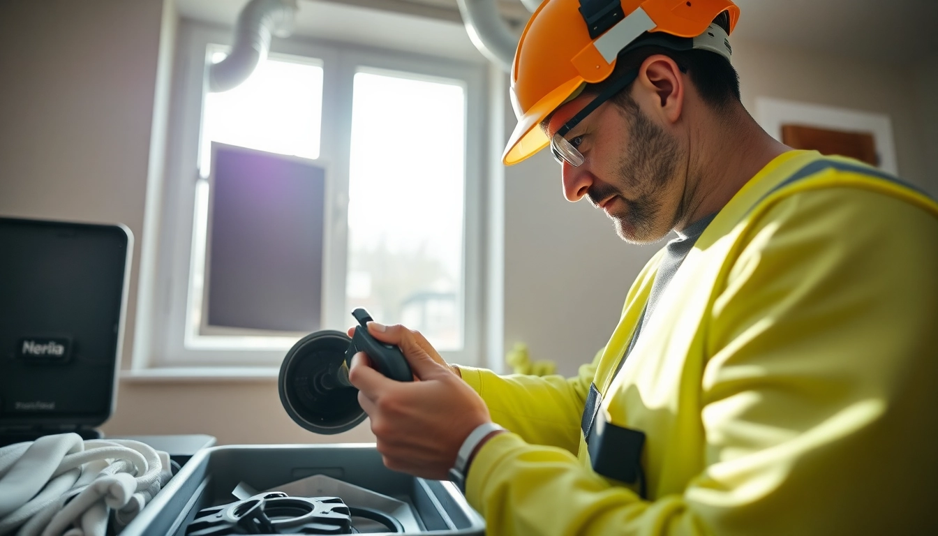 Professional technician performing a Dryer Vent Repair service, showcasing expert tools and a clean home environment.