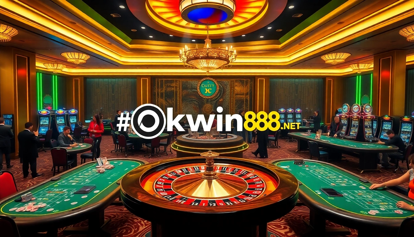 Experience the excitement of winning at https://okwin68.net/ with vibrant casino gaming visuals including roulette and poker.