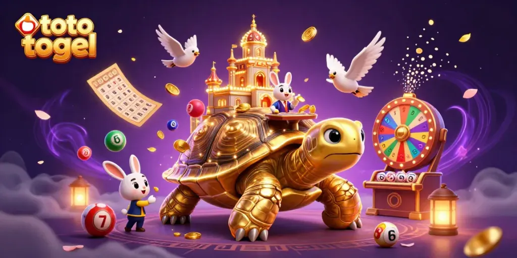 Mengambil peluang dalam toto togel dengan ilustrasi kasino digital yang penuh warna dan detail menarik.