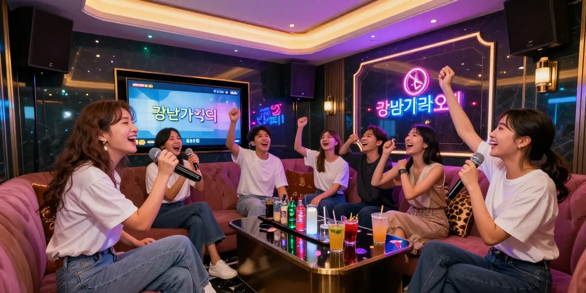 강남가라오케에서 친구들과 함께 즐기는 화려한 노래방 풍경