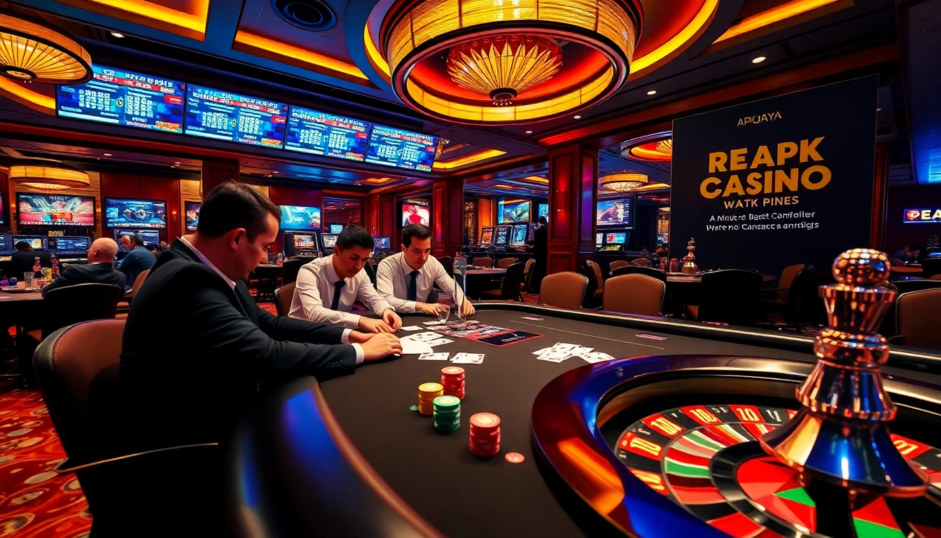 Exciting scene of a high-stakes poker game at a casino featuring apk jaya branding.