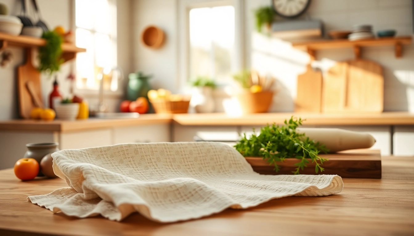 Kaasdoek beautifully folded in a sunlit kitchen, showcasing its quality and design.
