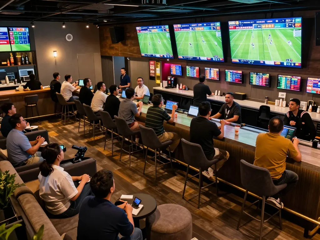 Xem bóng đá okwintv while enjoying live sports betting in a vibrant lounge atmosphere.