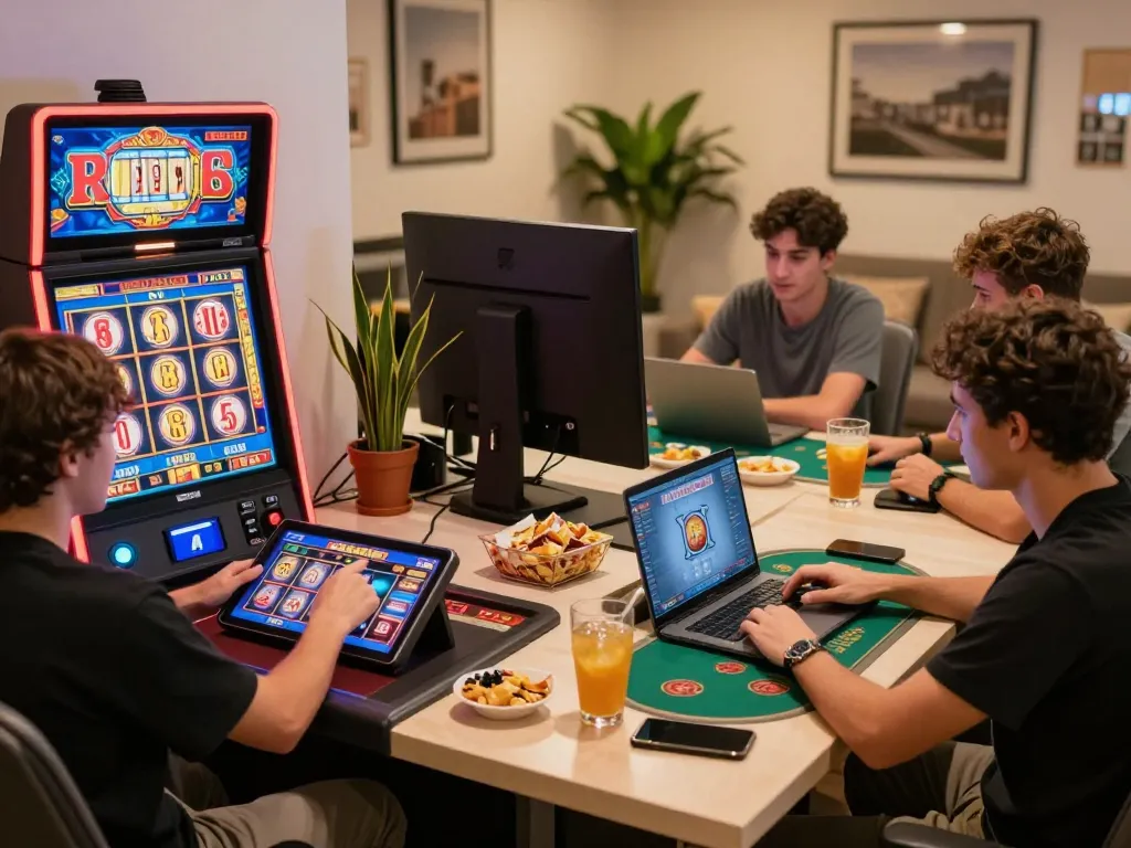 uu88 players enjoying an online casino experience at home with vibrant game displays and relaxed atmosphere