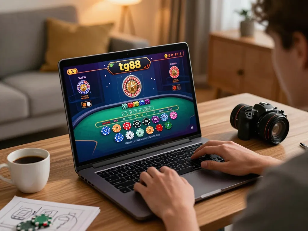 Engaging player immersed in live dealer game interface at tg88 online casino.