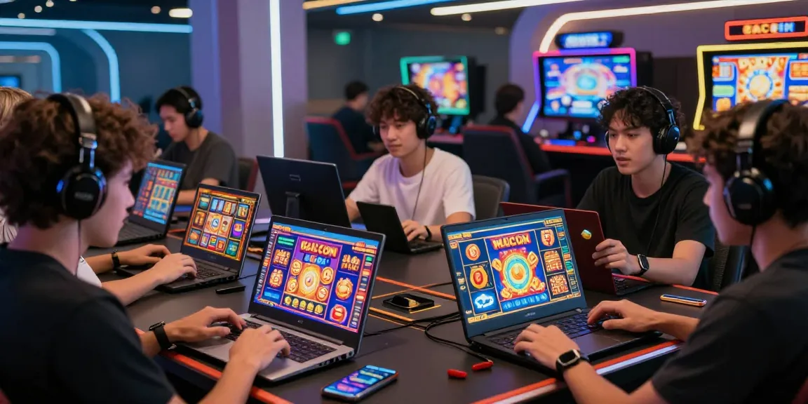 Engaged players enjoying slot gacor games on modern devices, showcasing excitement in online gambling.