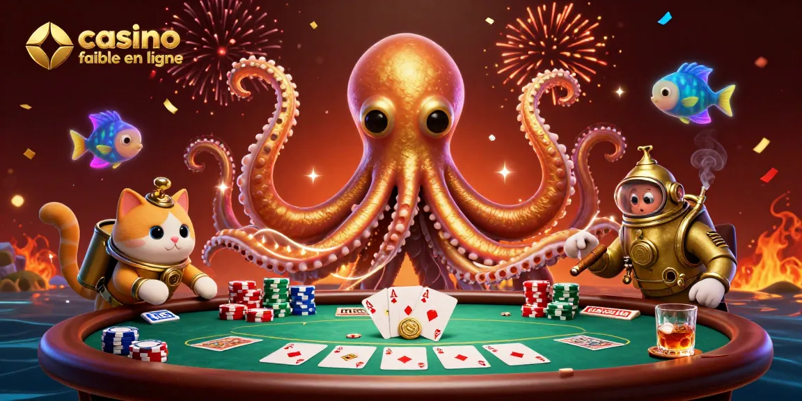 Profitez d'une illustration dynamique avec le kraken doré et le chat plongeur au casino fiable en ligne.
